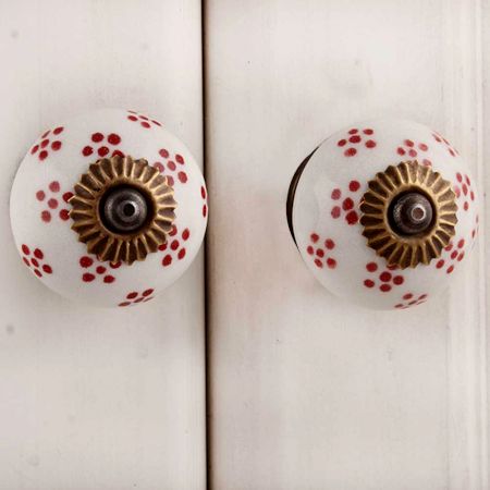 White Red Dotted Ceramic Knob